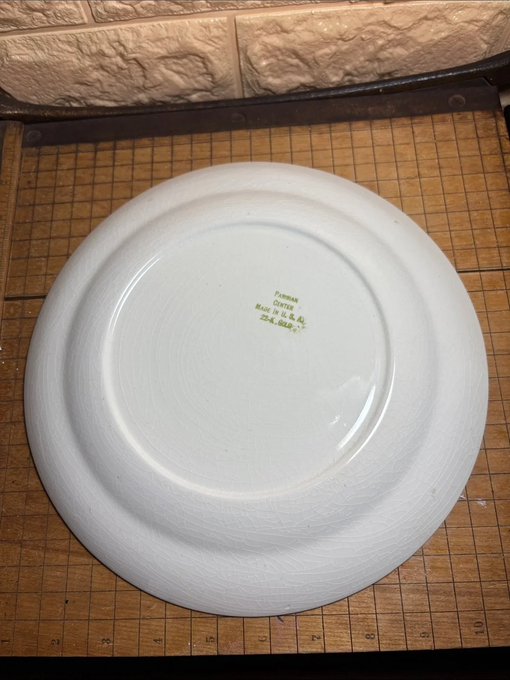 Pair Parisian Center Dinner Plates 10 1/8”D Made USA 22K Gold Pattern Rim Floral